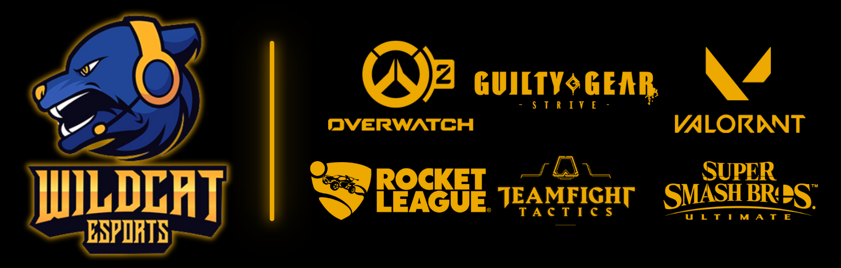 wildcat esports logo with list of games in league