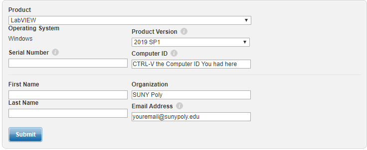 Screenshot of the National Instruments Product Activation web portal