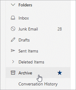 screenshot of the archive folder location in Outlook