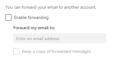 screenshot of the forwarding settings in Outlook