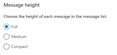 screenshot of the message height settings in Outlook