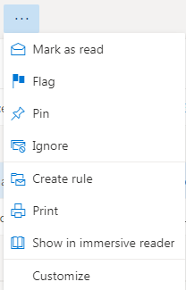 screenshot of more email options in Outlook