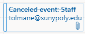 screenshot of a cancelled event in the Outlook calendar
