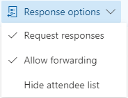 screenshot of the response option settings in Outlook calendar