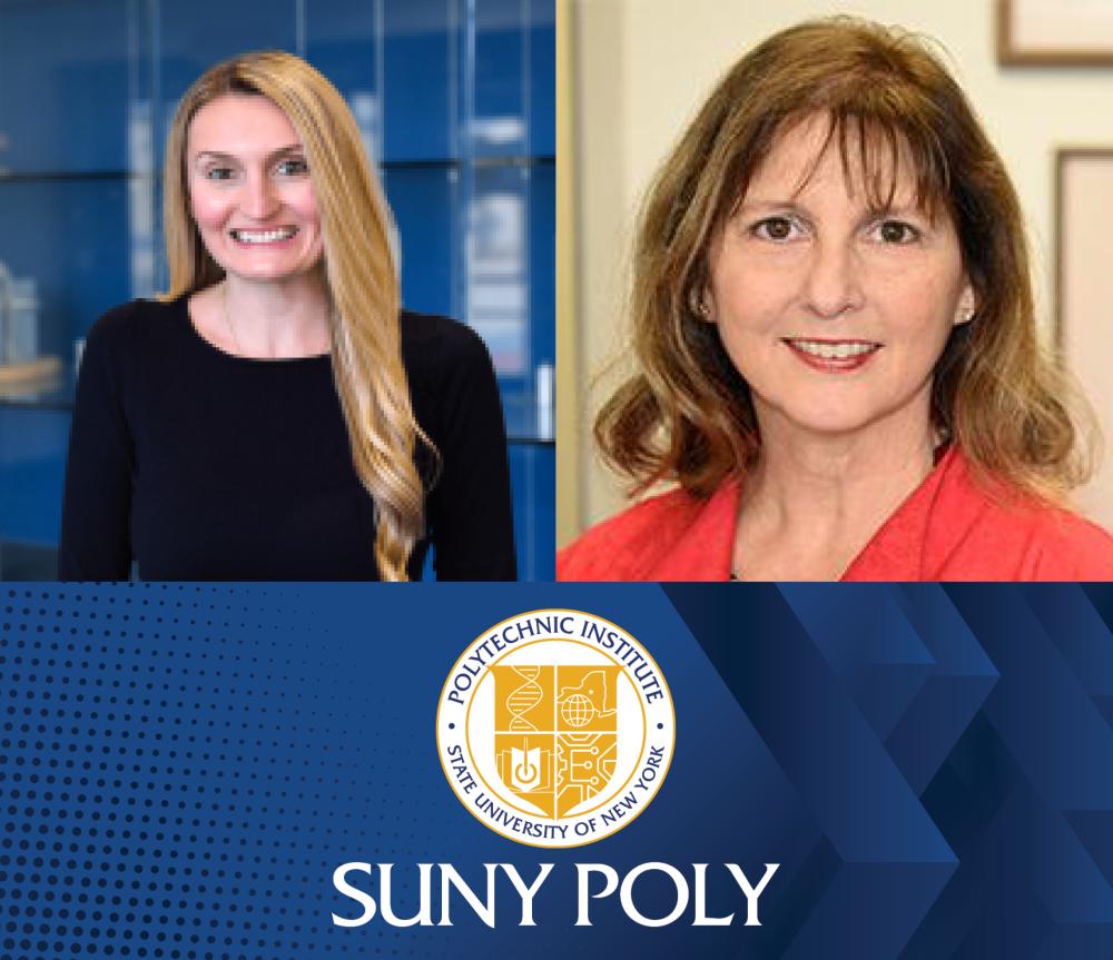 Katie Matt, Lisa Berardino and the SUNY Poly Seal