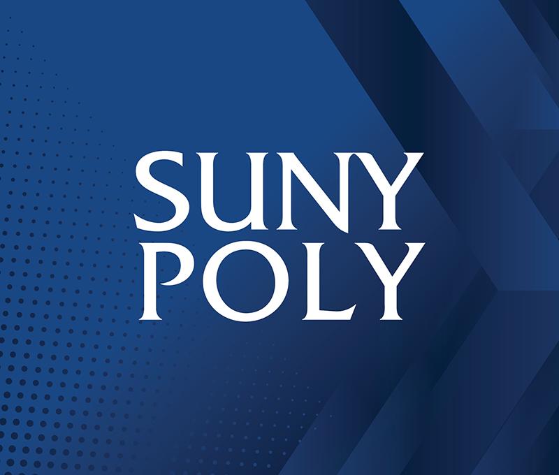 SUNY Poly Lettering over blue background