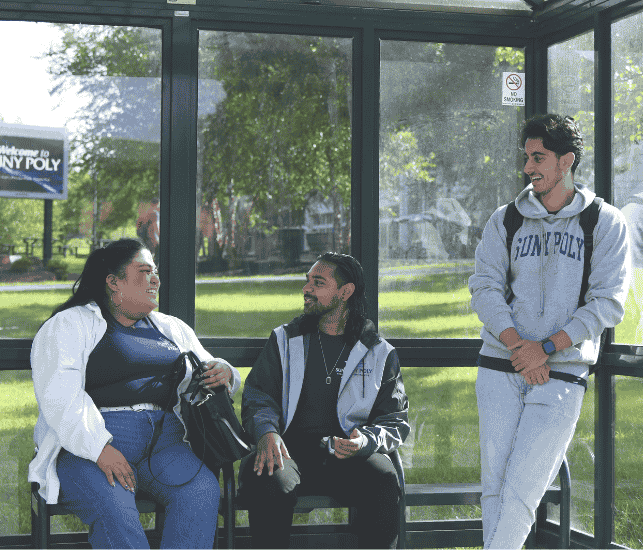 3 students at the bus stop